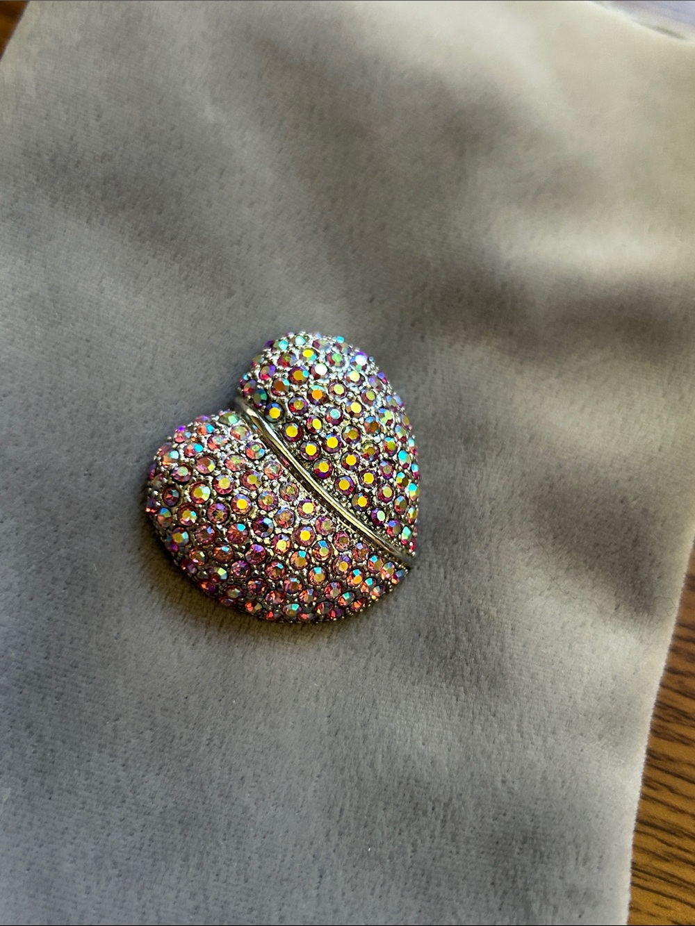 Watermelon Pink Glass Rhinestone Heart Brooch Gorgeous! Hard to photograph